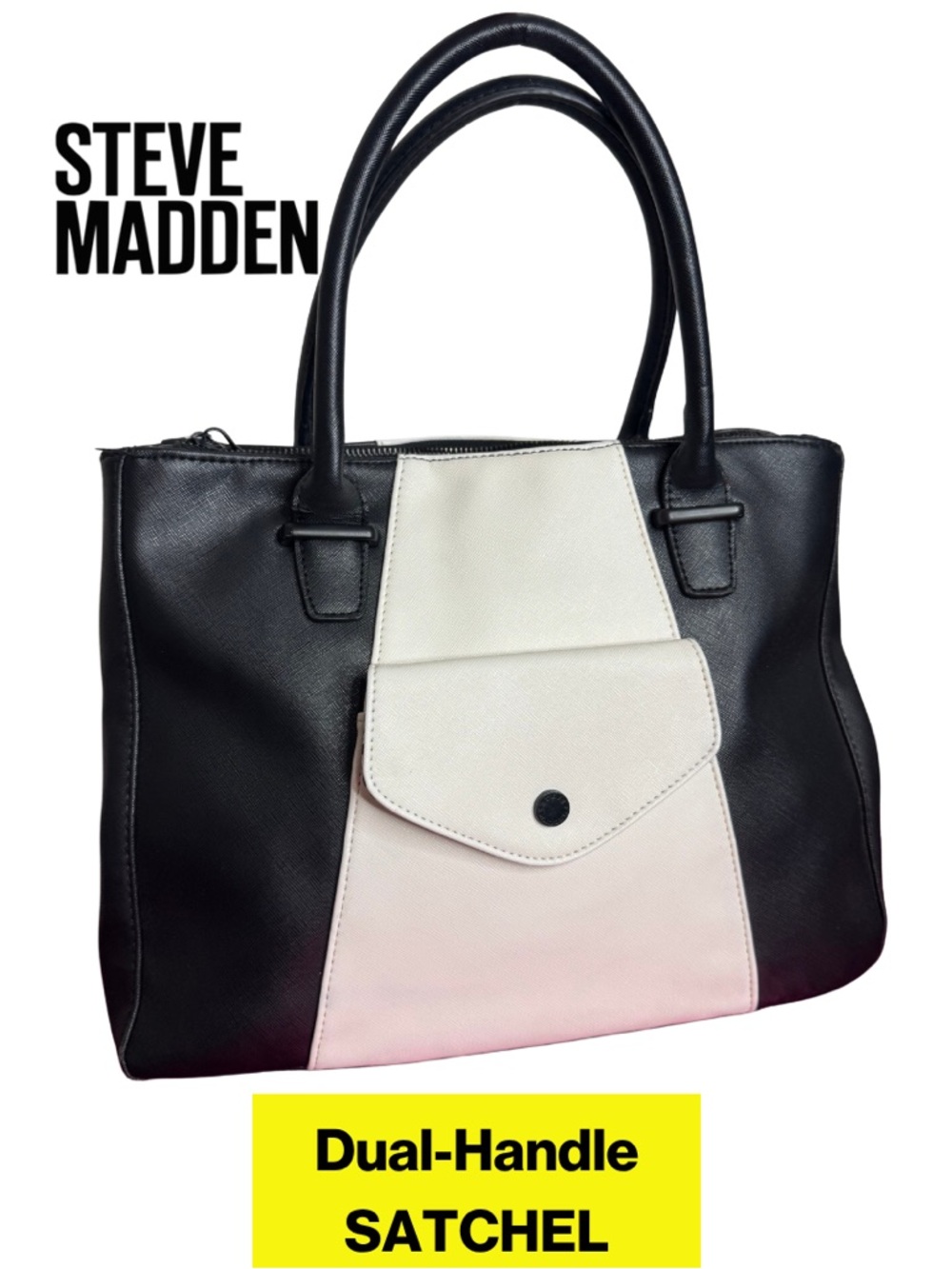 STEVE MADDEN 🖤 Black & White Two-Tone Dual Handle Roomy Satchel